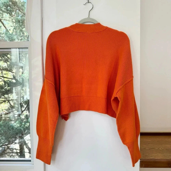 NWT Free People Easy Street Crop Sweater Orange Small Oversized Rib Knit - Picture 5 of 10